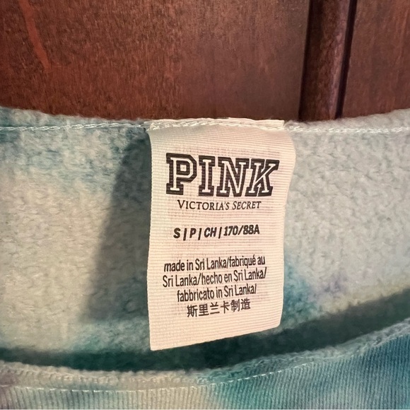 Pink Victorias Secret Baby Blue Off the Shoulder Tie Dye Sweatshirt EUC It#C56 - Picture 6 of 15